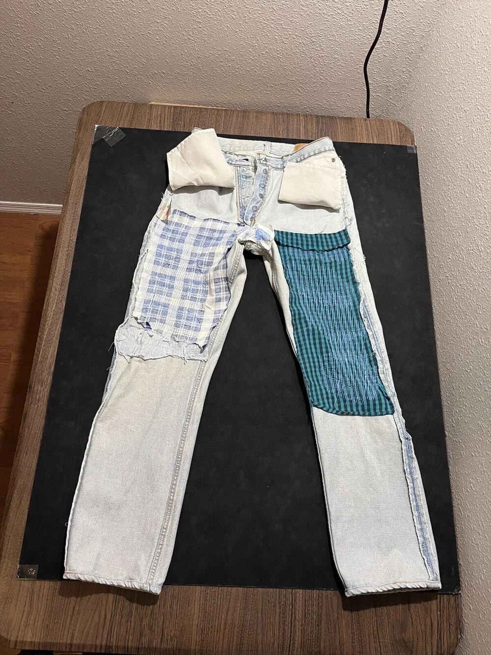 Levis 501 Jeans Sashiko Flannel Double Knee Thrash Vintage Levi USA 1990s 30x30